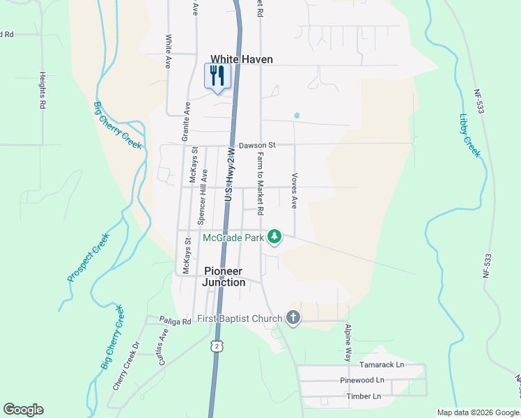map of restaurants, bars, coffee shops, grocery stores, and more near Long Street in Pioneer Junction