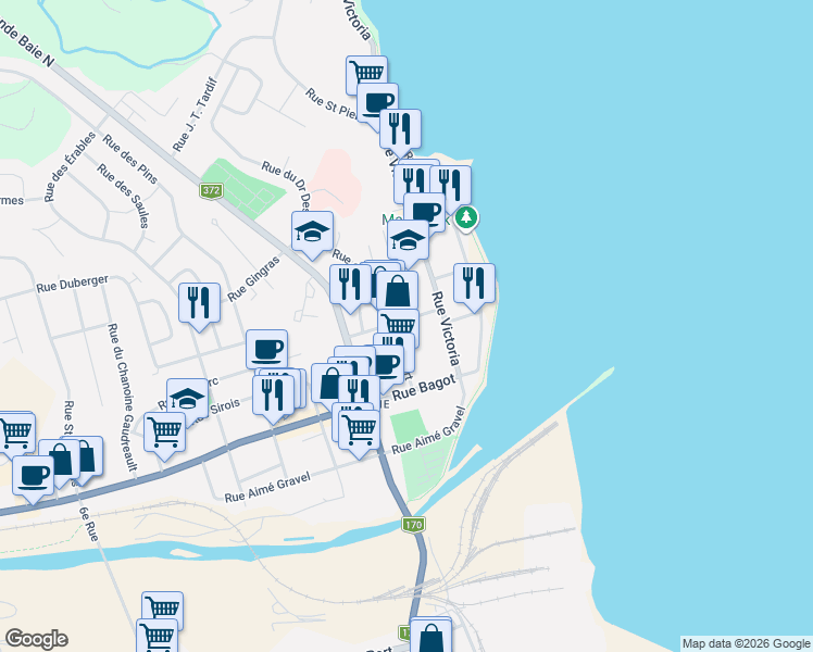 map of restaurants, bars, coffee shops, grocery stores, and more near 895 Rue de la Fabrique in Saguenay