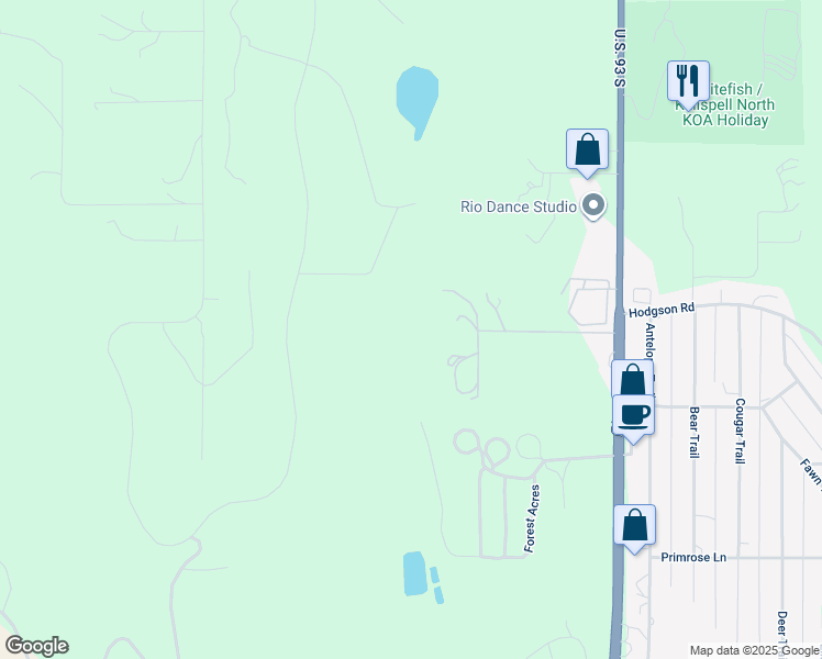 map of restaurants, bars, coffee shops, grocery stores, and more near 133 Hideway Trail in Whitefish