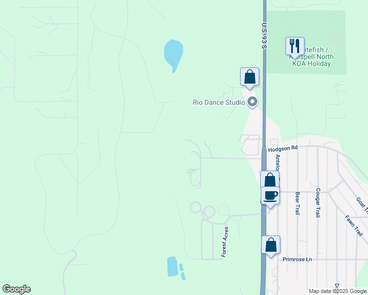 map of restaurants, bars, coffee shops, grocery stores, and more near 133 Hideaway Trail in Whitefish