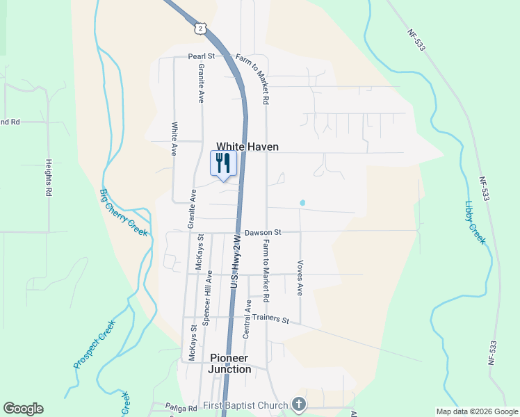 map of restaurants, bars, coffee shops, grocery stores, and more near 518 Farm to Market Road in Libby