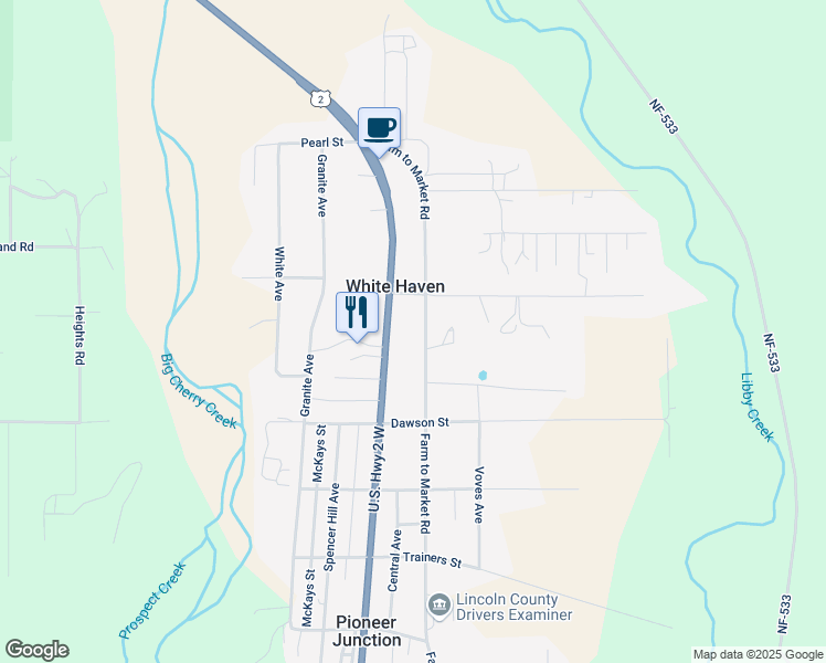 map of restaurants, bars, coffee shops, grocery stores, and more near 394 Farm to Market Road in Libby