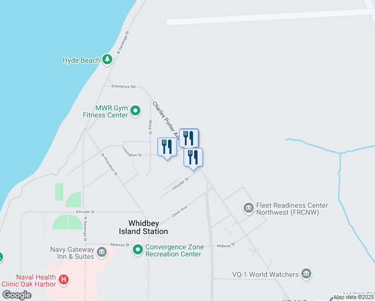 map of restaurants, bars, coffee shops, grocery stores, and more near Charles Porter Avenue in Oak Harbor
