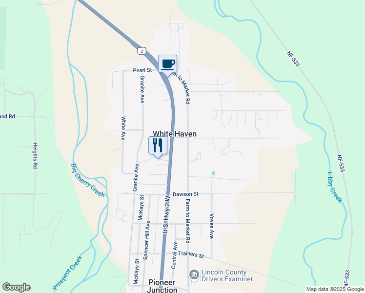 map of restaurants, bars, coffee shops, grocery stores, and more near 394 Farm to Market Road in Libby