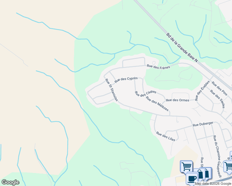 map of restaurants, bars, coffee shops, grocery stores, and more near 1480 Rue Saint Stanislas in Saguenay