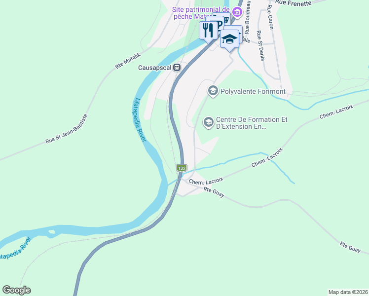 map of restaurants, bars, coffee shops, grocery stores, and more near 267 Rue Saint-Jacques Sud in Causapscal