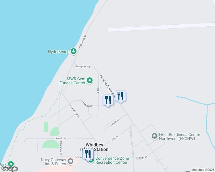 map of restaurants, bars, coffee shops, grocery stores, and more near Charles Porter Avenue in Oak Harbor