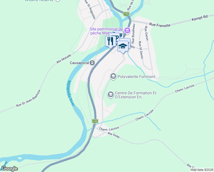 map of restaurants, bars, coffee shops, grocery stores, and more near Rue Saint-Luc in Causapscal