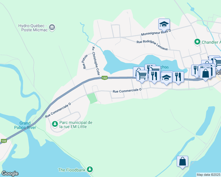 map of restaurants, bars, coffee shops, grocery stores, and more near 360 Boulevard Rene Levesque Ouest in Chandler