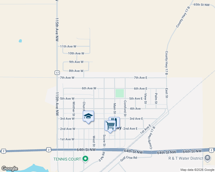 map of restaurants, bars, coffee shops, grocery stores, and more near 500-598 Score Street in Ray