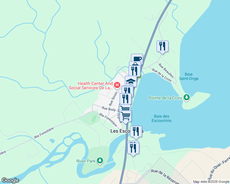 map of restaurants, bars, coffee shops, grocery stores, and more near 2 Rue Sirois in Les Escoumins