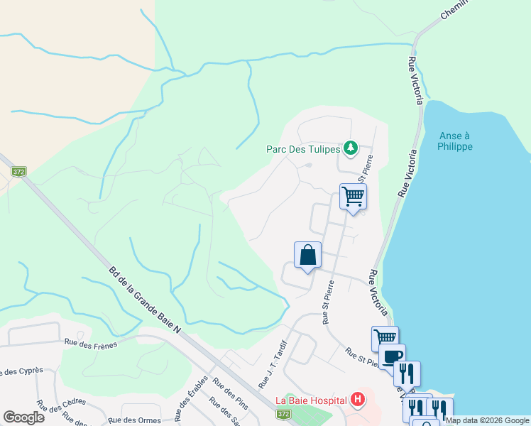 map of restaurants, bars, coffee shops, grocery stores, and more near 1763 Rue des Marguerites in Saguenay