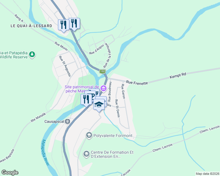 map of restaurants, bars, coffee shops, grocery stores, and more near 21 Rue Boudreau in Causapscal