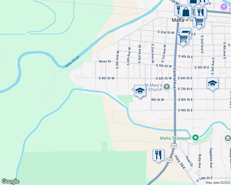 map of restaurants, bars, coffee shops, grocery stores, and more near 646 South 5th Avenue West in Malta