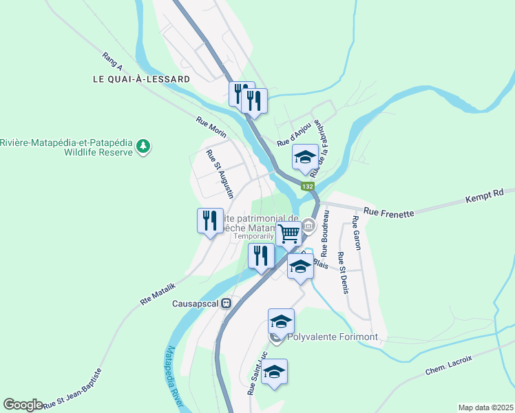 map of restaurants, bars, coffee shops, grocery stores, and more near 55 Rue Saint Jean-Baptiste in Causapscal