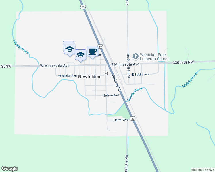 map of restaurants, bars, coffee shops, grocery stores, and more near in Newfolden