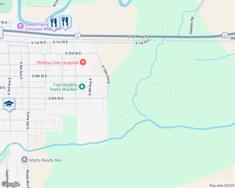 map of restaurants, bars, coffee shops, grocery stores, and more near 509 South 10th Avenue East in Malta