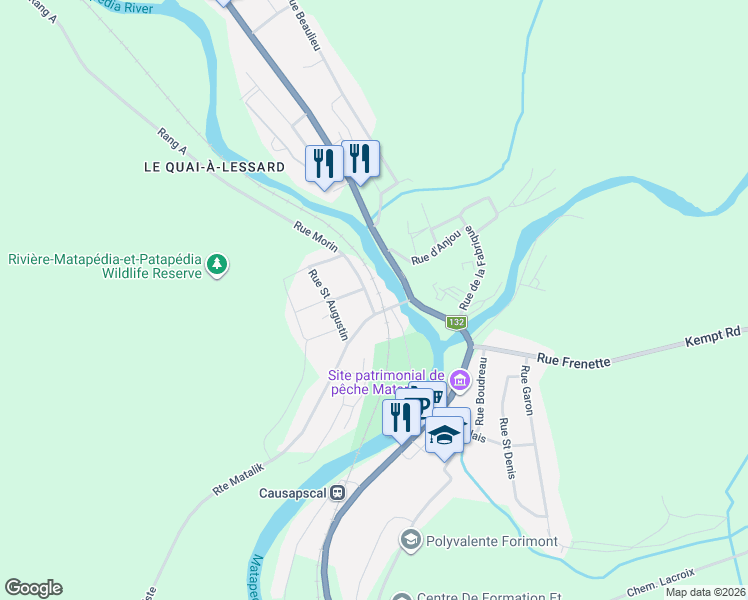 map of restaurants, bars, coffee shops, grocery stores, and more near 84 Rue Saint Jean-Baptiste in Causapscal