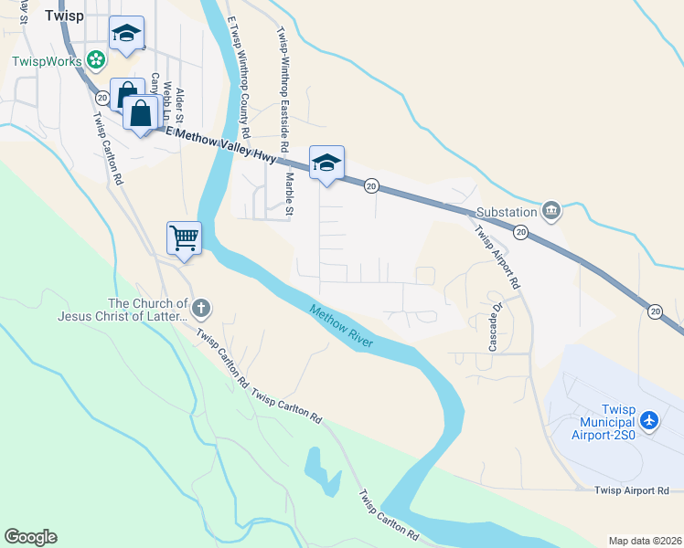 map of restaurants, bars, coffee shops, grocery stores, and more near 1110 Riverside Avenue in Twisp