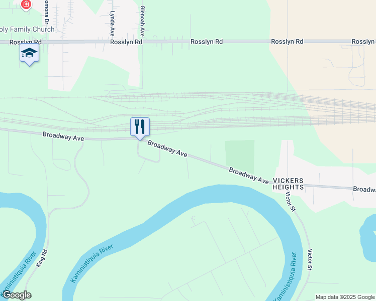 map of restaurants, bars, coffee shops, grocery stores, and more near 1755 Broadway Avenue in Thunder Bay