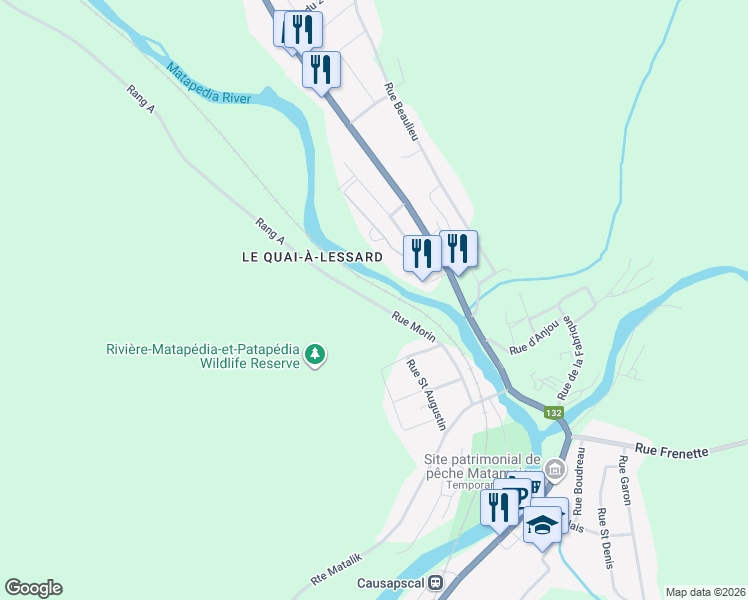 map of restaurants, bars, coffee shops, grocery stores, and more near 159 Rue Morin in Causapscal