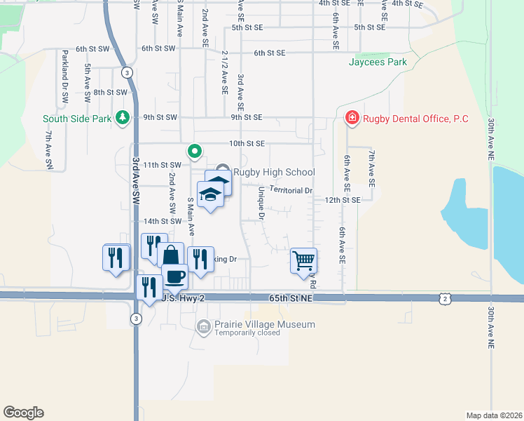 map of restaurants, bars, coffee shops, grocery stores, and more near 1100-1198 Unique Drive in Rugby