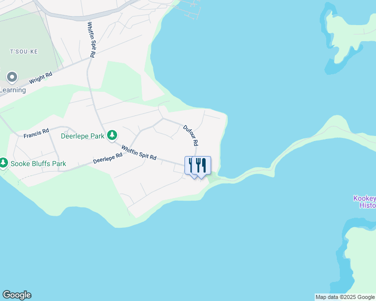map of restaurants, bars, coffee shops, grocery stores, and more near 1554 Dufour Road in Sooke