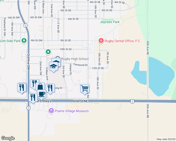 map of restaurants, bars, coffee shops, grocery stores, and more near 35C Country Road in Rugby
