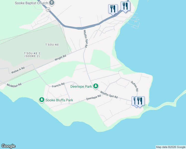 map of restaurants, bars, coffee shops, grocery stores, and more near 1659 Whiffin Spit Road in Sooke
