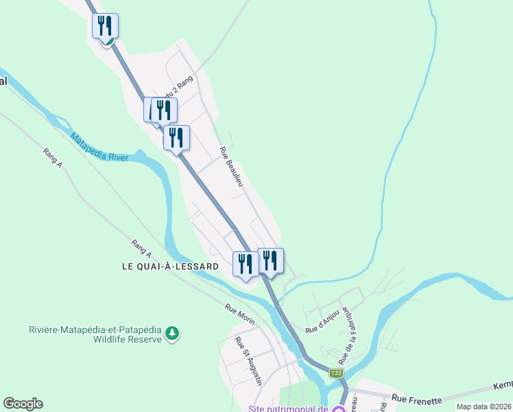 map of restaurants, bars, coffee shops, grocery stores, and more near 225 Rue Beaulieu in Causapscal