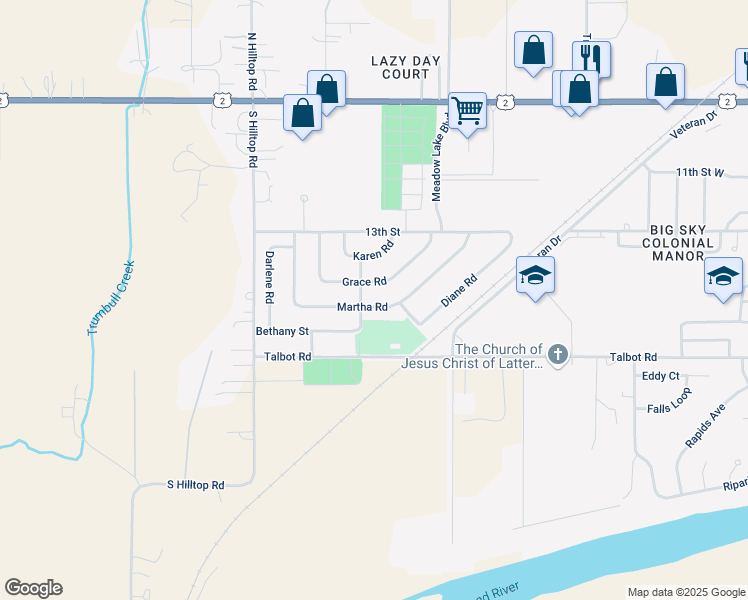 map of restaurants, bars, coffee shops, grocery stores, and more near 9 Beth Road in Columbia Falls