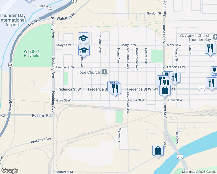 map of restaurants, bars, coffee shops, grocery stores, and more near in Thunder Bay