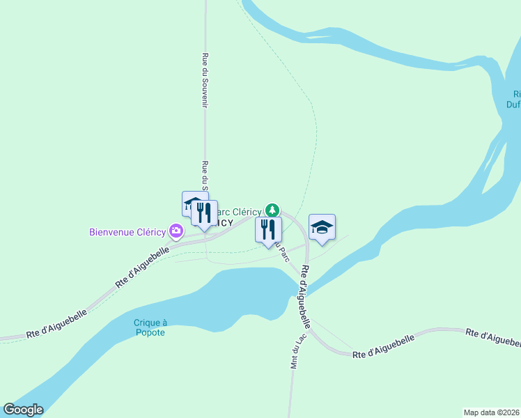 map of restaurants, bars, coffee shops, grocery stores, and more near 8450 Route d'Aiguebelle in Rouyn-Noranda