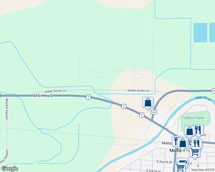 map of restaurants, bars, coffee shops, grocery stores, and more near 671 Green Acres Lane in Malta