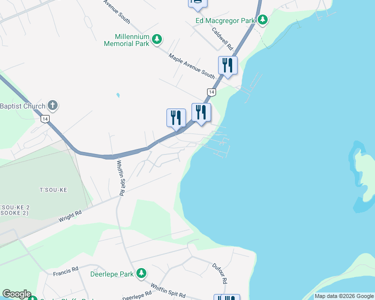 map of restaurants, bars, coffee shops, grocery stores, and more near 6947 Juan de Fuca Highway in Sooke