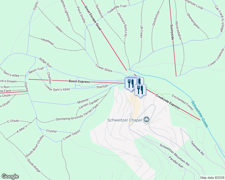 map of restaurants, bars, coffee shops, grocery stores, and more near 34 Chutes Lane in Sandpoint
