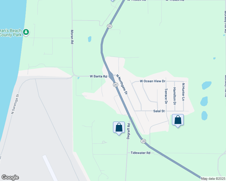 map of restaurants, bars, coffee shops, grocery stores, and more near 727 West Banta Road in Oak Harbor