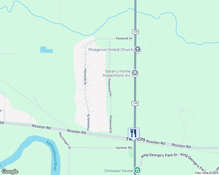 map of restaurants, bars, coffee shops, grocery stores, and more near Pinewood Drive South in Thunder Bay