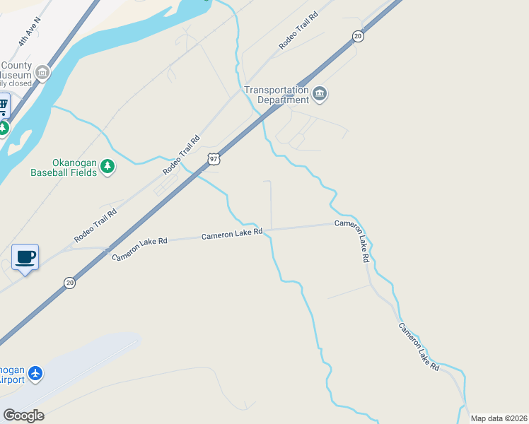 map of restaurants, bars, coffee shops, grocery stores, and more near 9 Rumbolz Lane in Okanogan