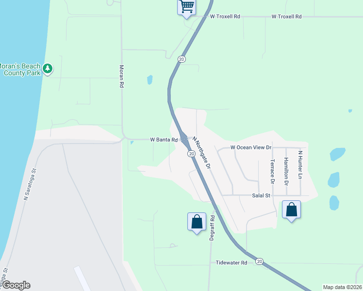 map of restaurants, bars, coffee shops, grocery stores, and more near 703 West Banta Road in Oak Harbor