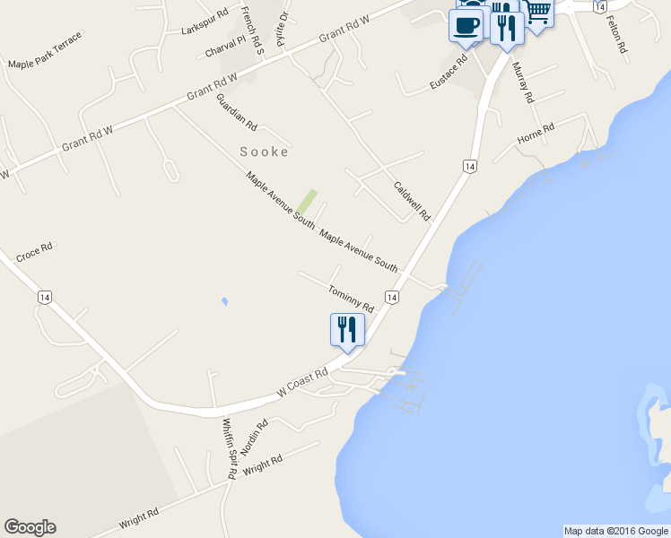 map of restaurants, bars, coffee shops, grocery stores, and more near 1869 Tominny Road in Sooke