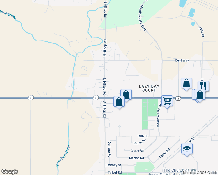 map of restaurants, bars, coffee shops, grocery stores, and more near 139 North Hilltop Road in Columbia Falls