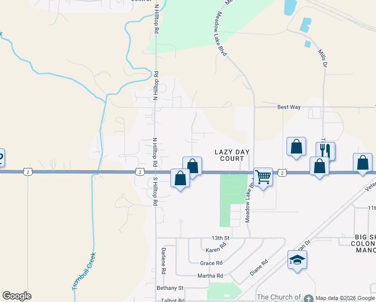 map of restaurants, bars, coffee shops, grocery stores, and more near 178 Riley Lane in Columbia Falls