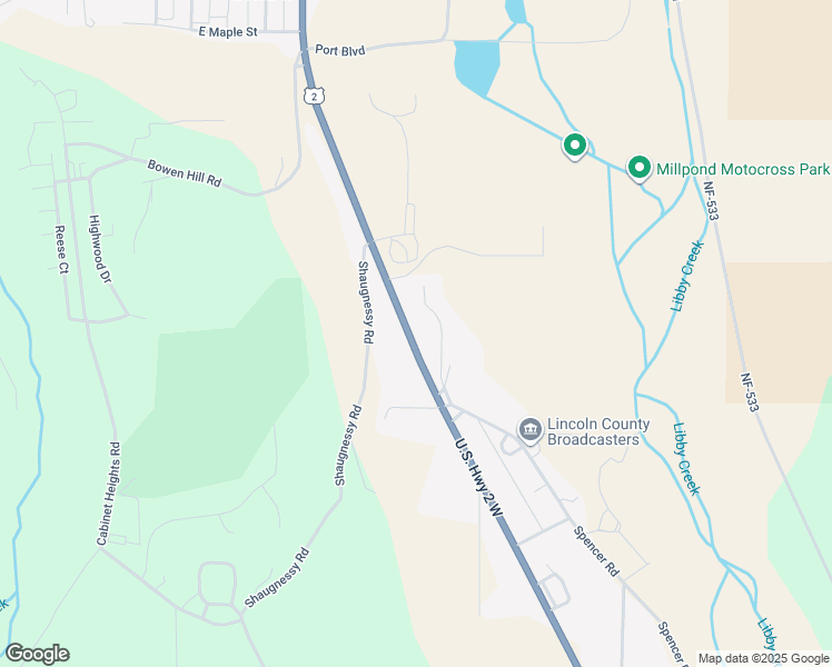 map of restaurants, bars, coffee shops, grocery stores, and more near 34067 U.S. Highway 2 West in Libby