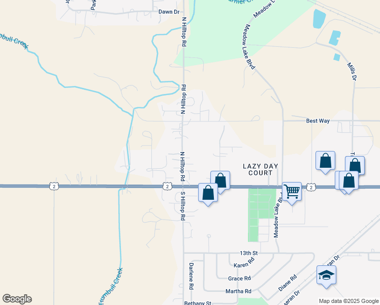map of restaurants, bars, coffee shops, grocery stores, and more near 139 N Hilltop Rd in Columbia Falls