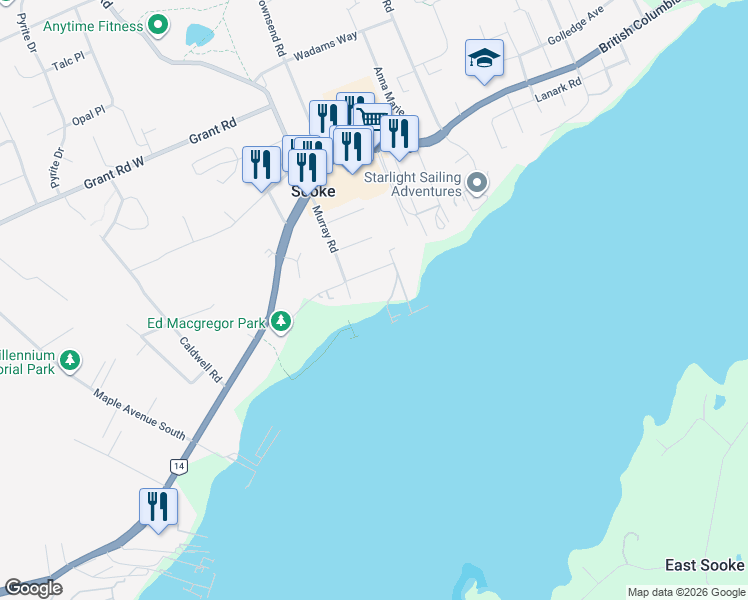 map of restaurants, bars, coffee shops, grocery stores, and more near 1935 Murray Road in Sooke