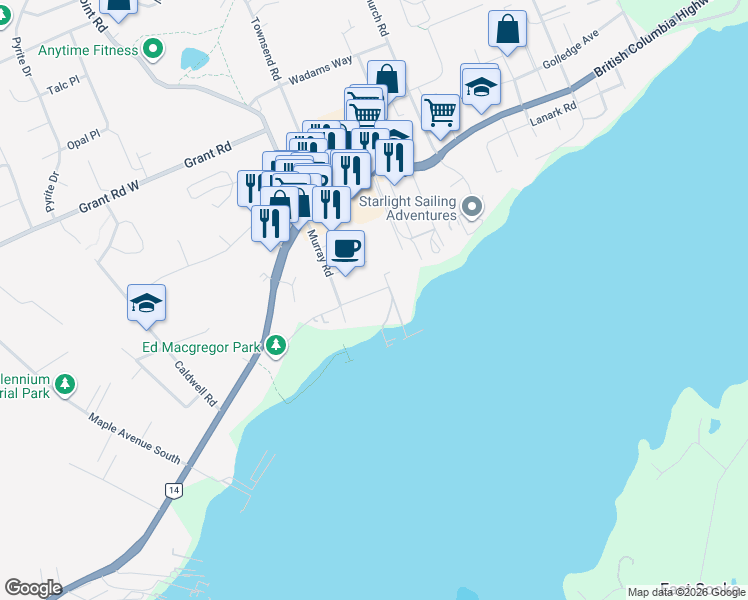 map of restaurants, bars, coffee shops, grocery stores, and more near 6682 Horne Road in Sooke
