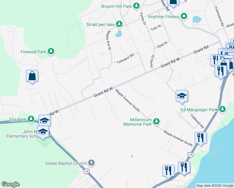 map of restaurants, bars, coffee shops, grocery stores, and more near 2080 Maple Avenue South in Sooke