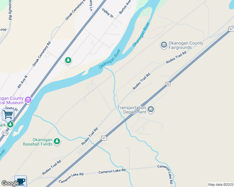 map of restaurants, bars, coffee shops, grocery stores, and more near Rodeo Trail Road in Okanogan