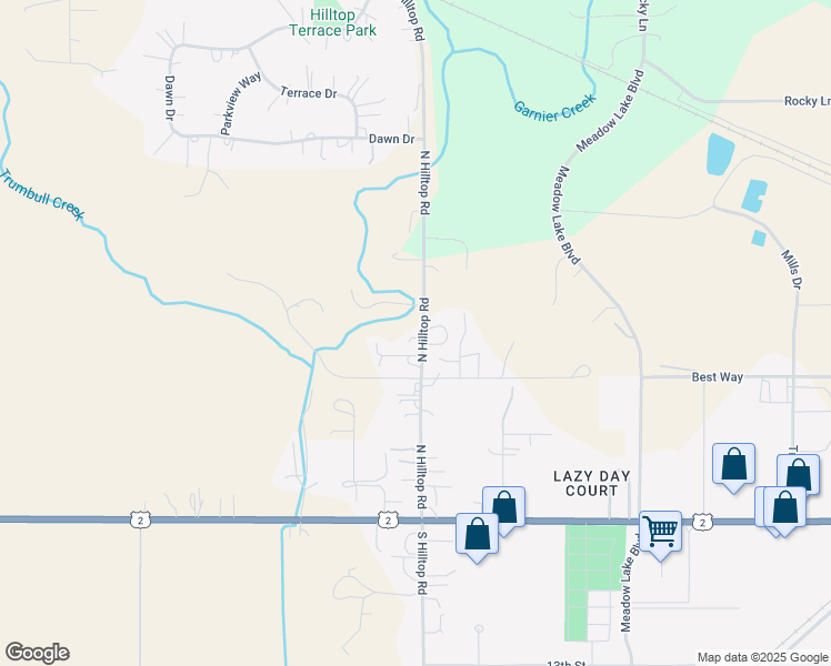 map of restaurants, bars, coffee shops, grocery stores, and more near 238 North Hilltop Road in Columbia Falls